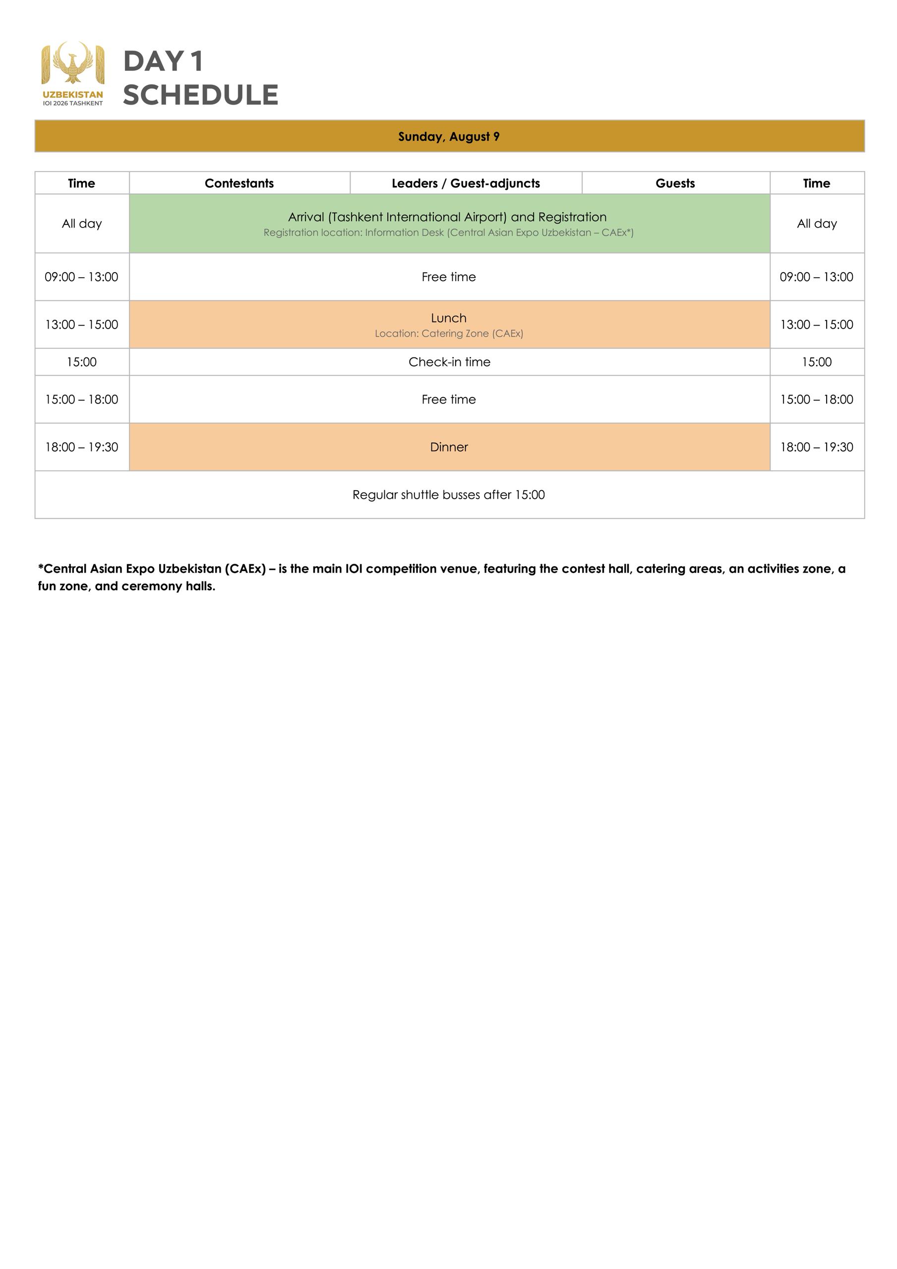 IOI 2026 schedule for August 9